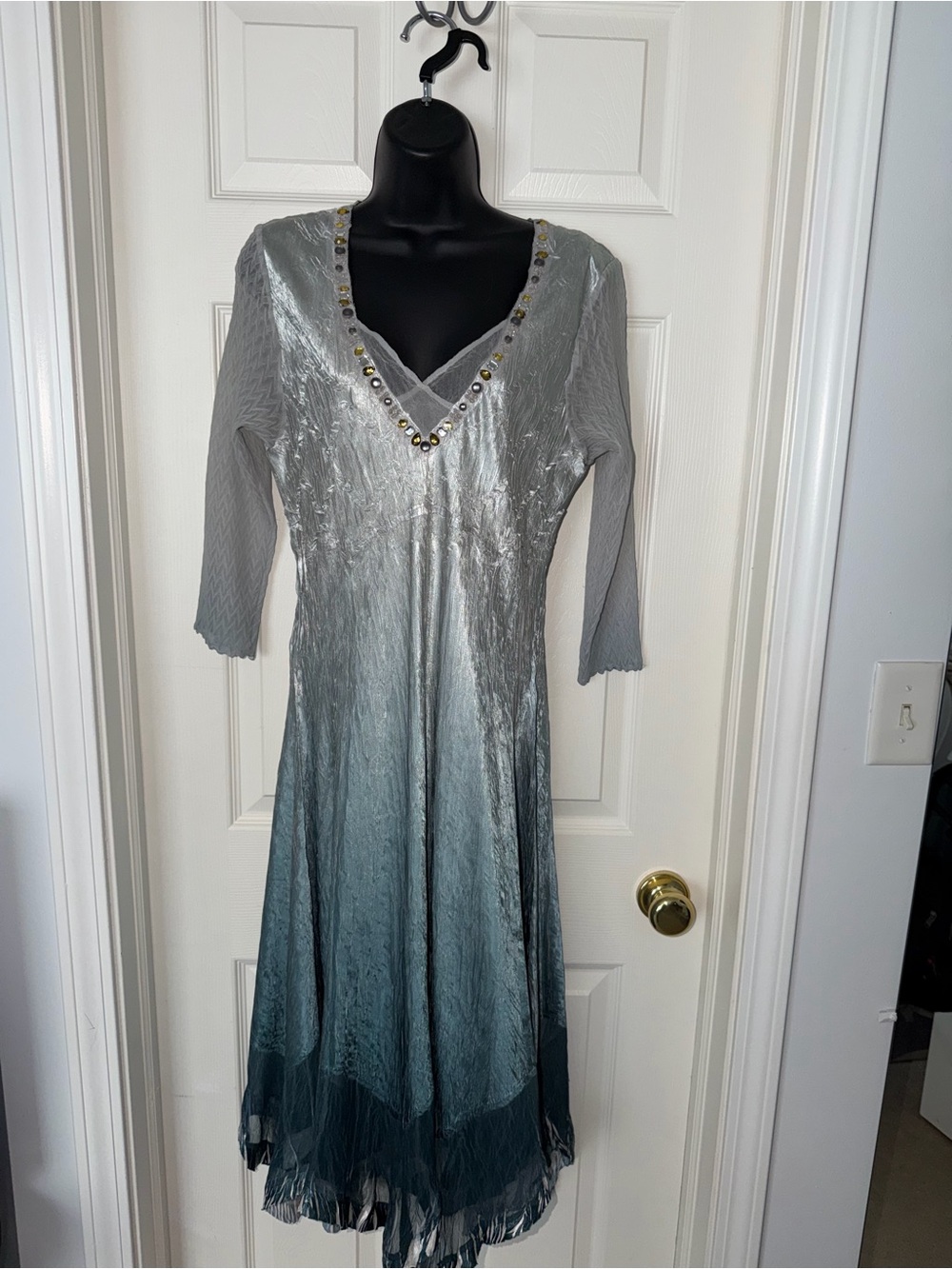 Komarov Ombré Beaded V-Neck Midi Dress